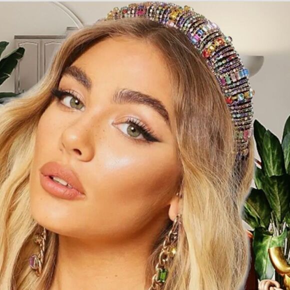 MULTICOLORED ZIRCON STONES LUXURY HEADBAND AND CRYSTAL SWAROVSKI STONES - Picture 2 of 3